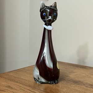 Vintage MCM Tall Black Cat Figurine Figure Statue Mid-Century MCM Glass Kitty Ki